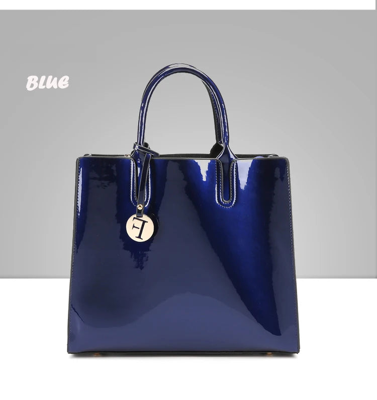 Bright Solid Patent Leather Fashion handbag