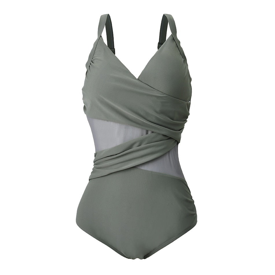 Tummy control One Piece Swimsuit Gray XXXL