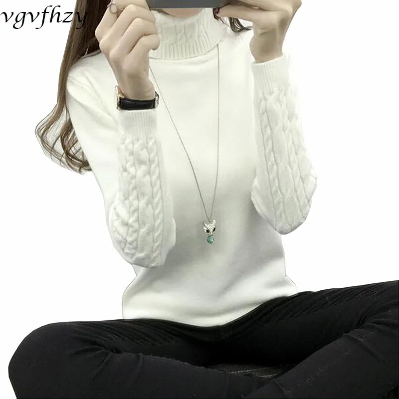 Women Turtleneck Winter Sweater White