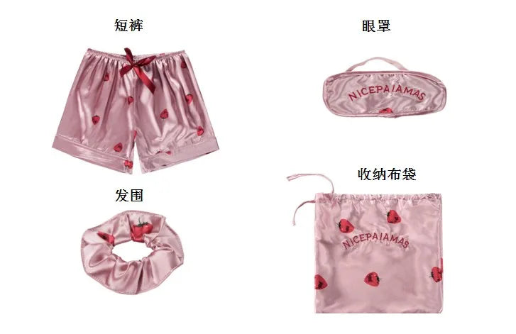 Spring Summer 7 Pcs satin Pajamas Set