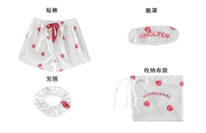 Spring Summer 7 Pcs satin Pajamas Set