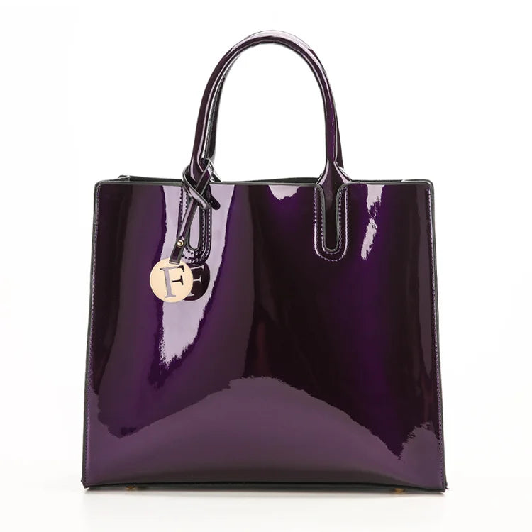 Bright Solid Patent Leather Fashion handbag