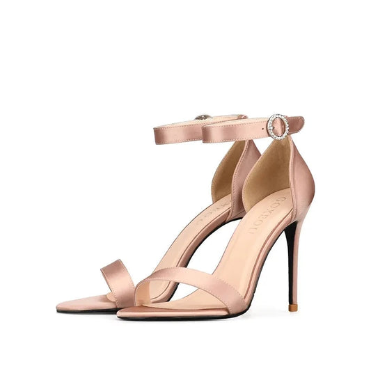 Women's Satin Ankle Strap Diamond Jewelry Stiletto High Heels
