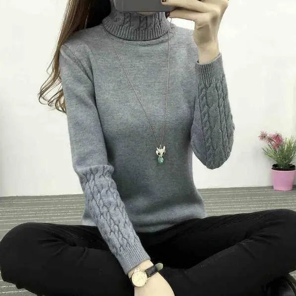 Women Turtleneck Winter Sweater Gray