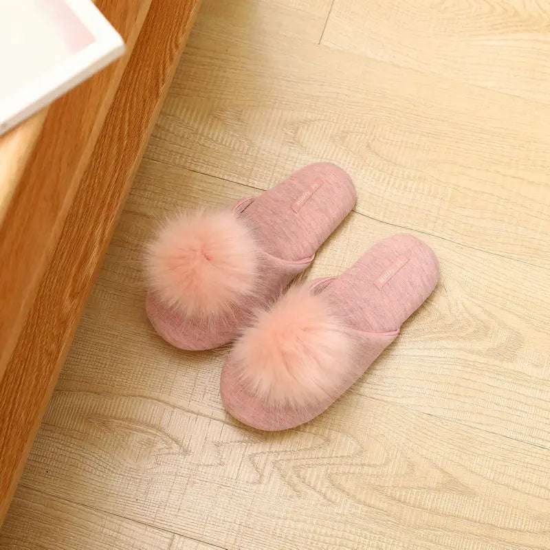 Plush Ball Warm Short Furry Women's Slippers