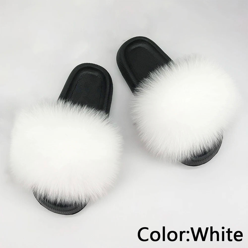 Fur Fluffy thick sole Slippers White