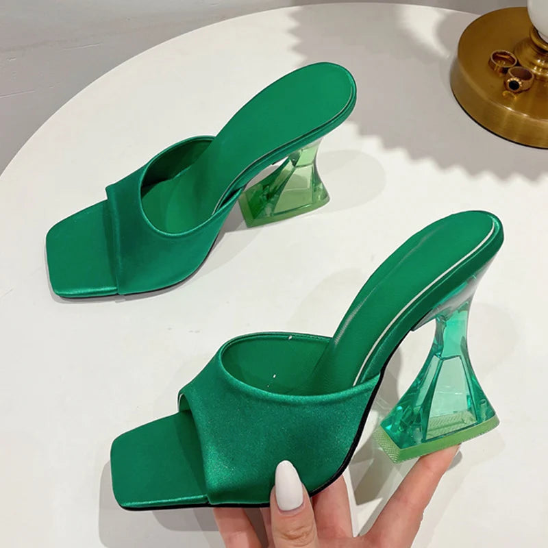 Summer transparent heel Women's mules Green