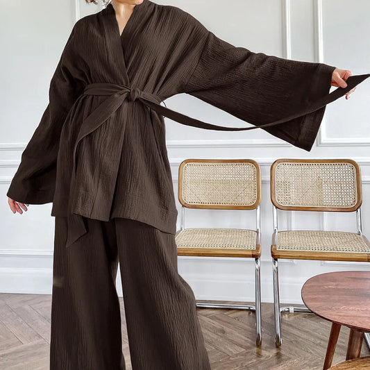 Long sleeve Kimono style cotton Pajamas