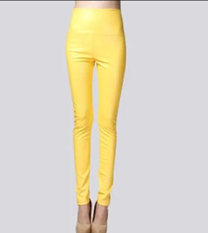 Women Thin Velvet PU Leather Pants