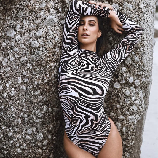 Women Striped Print One Piece Swimsuit