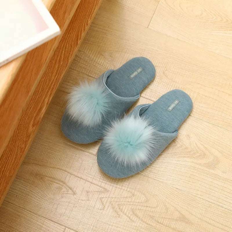 Plush Ball Warm Short Furry Women's Slippers