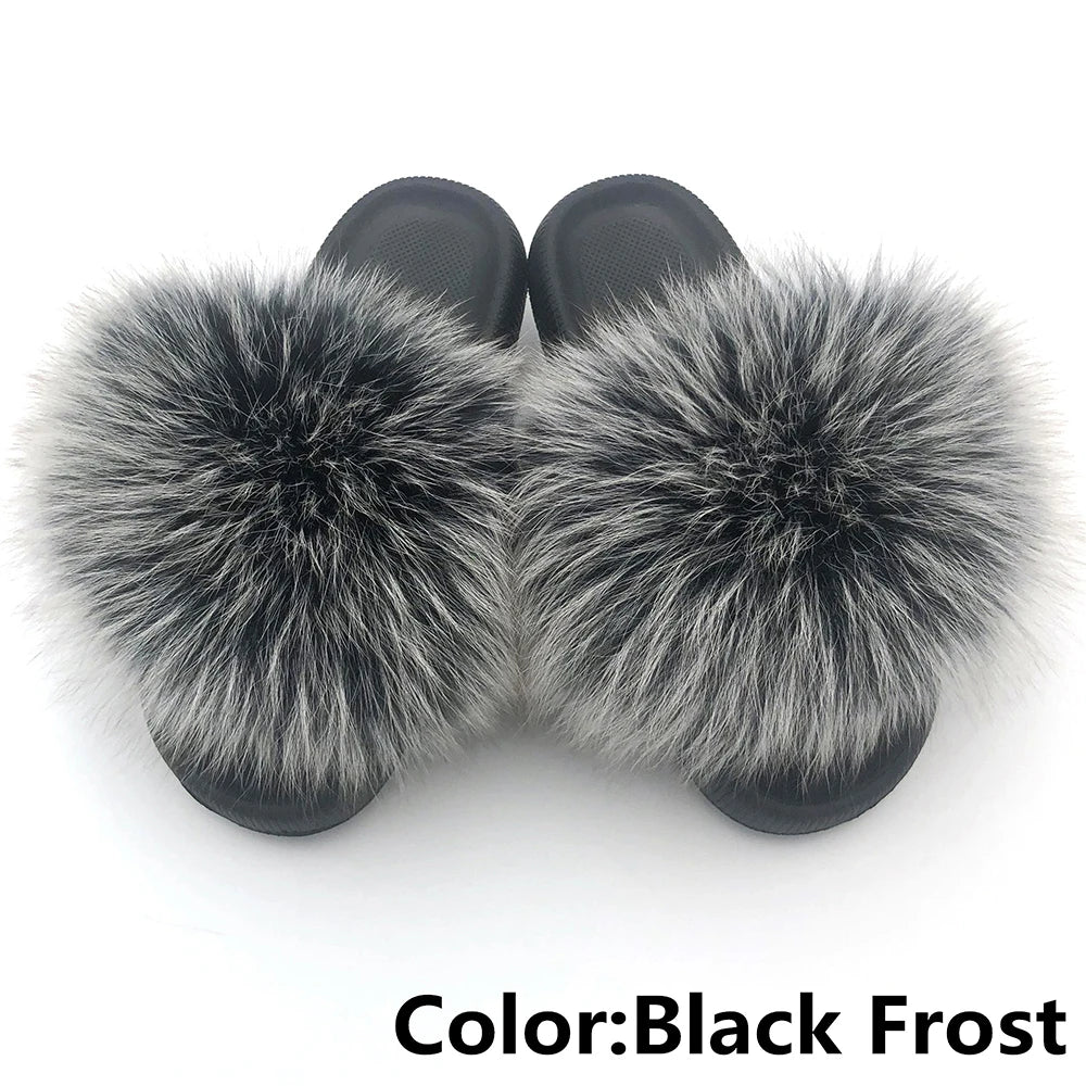 Fur Fluffy thick sole Slippers Black Frost