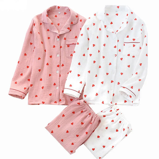 Crepe Cotton Turn-down Collar pyjamas