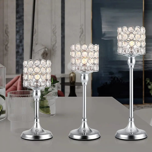 Silver faux Crystal Candle Holders