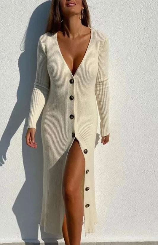 New Knitted long sleeve v neck Dress
