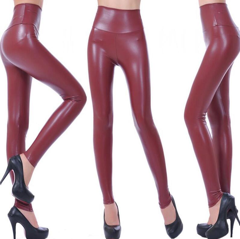 Women Black Stretchy Push Up High Waist Pants Wine Red