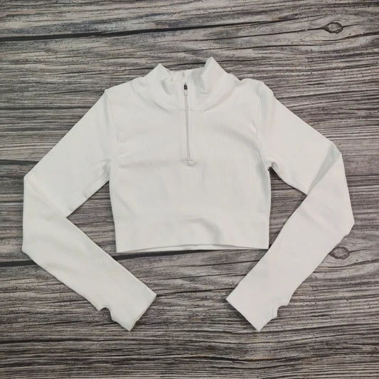 New Half Zipper Seamless Gym crop Tops LS White Zip