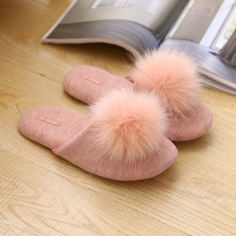 Plush Ball Warm Short Furry Women's Slippers Pink