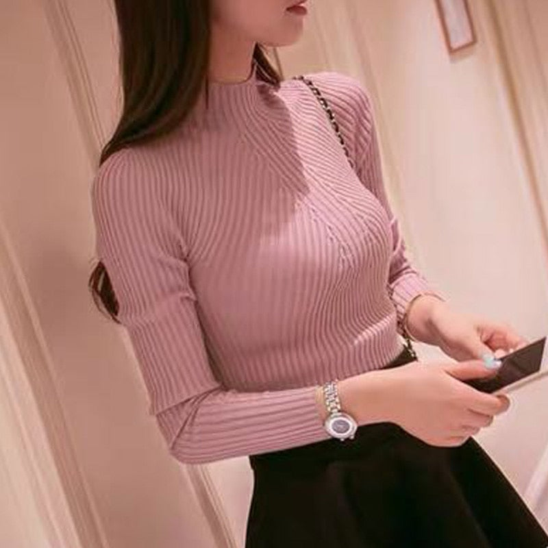 Women Long Sleeve turtle neck Knitted Jumper Top