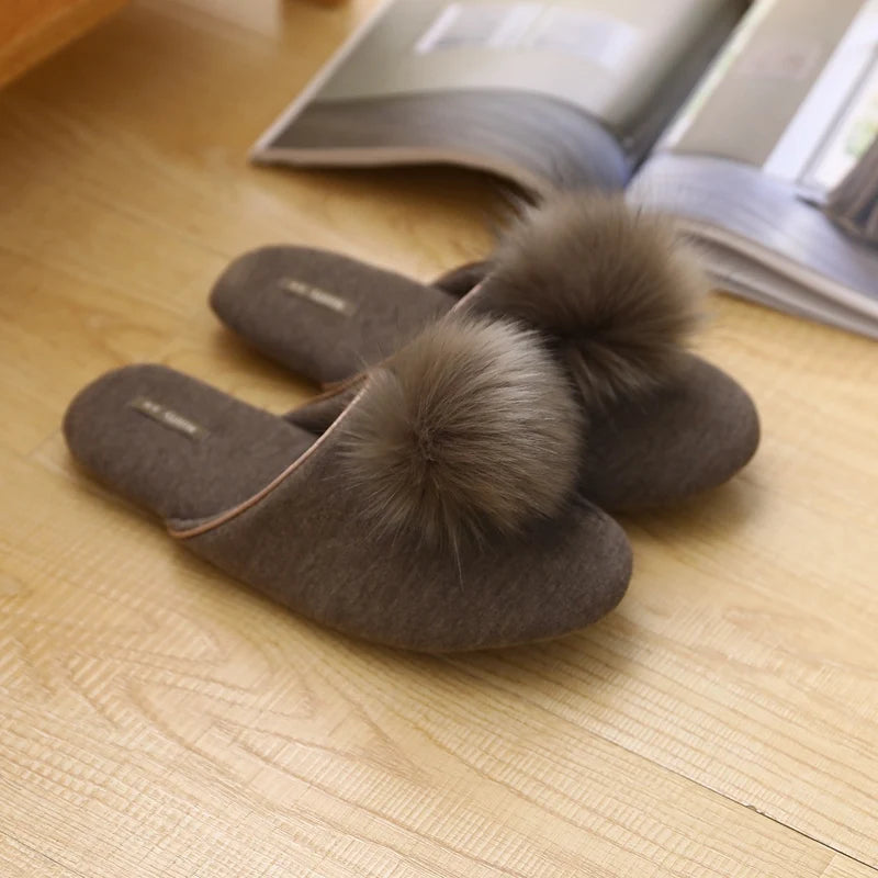 Plush Ball Warm Short Furry Women's Slippers