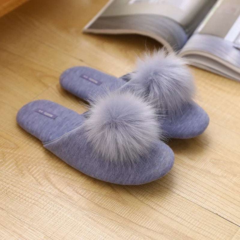 Plush Ball Warm Short Furry Women's Slippers