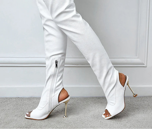 Faux Leather open toe Thigh High Over The Knee Boots