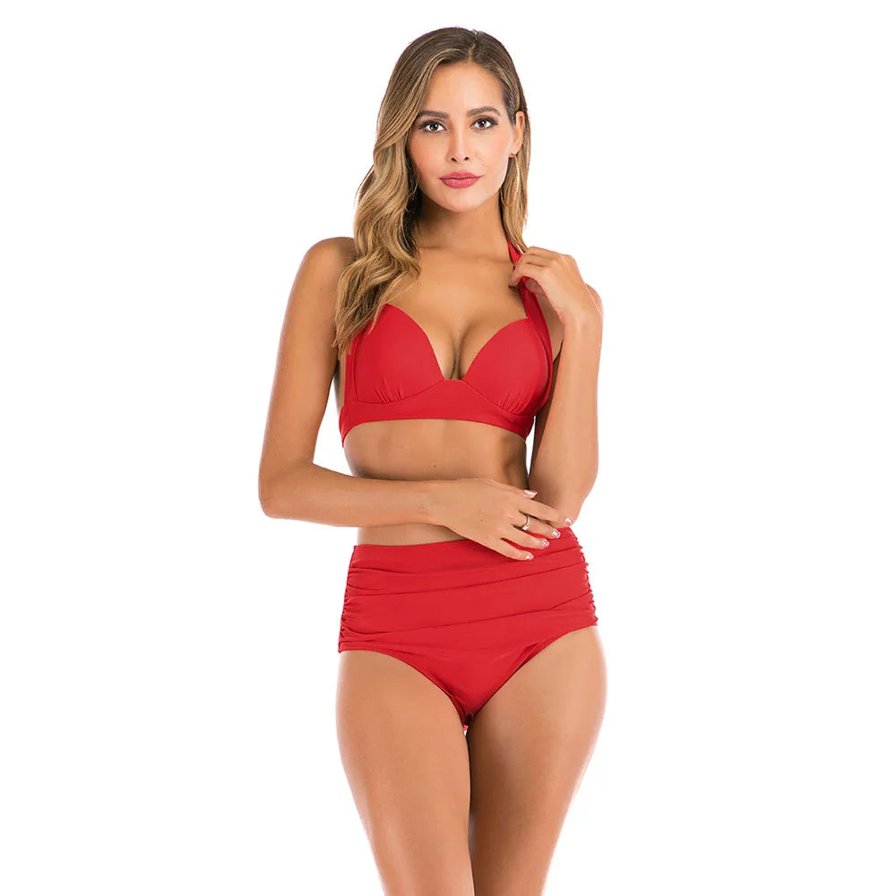 New Plus Size Bikini Women Solid Swimwear HWZ130 5