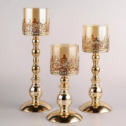 1PC Home Decor Crystal Golden Candle Holder
