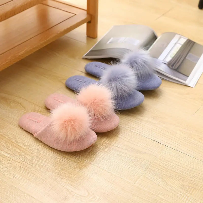 Plush Ball Warm Short Furry Women's Slippers