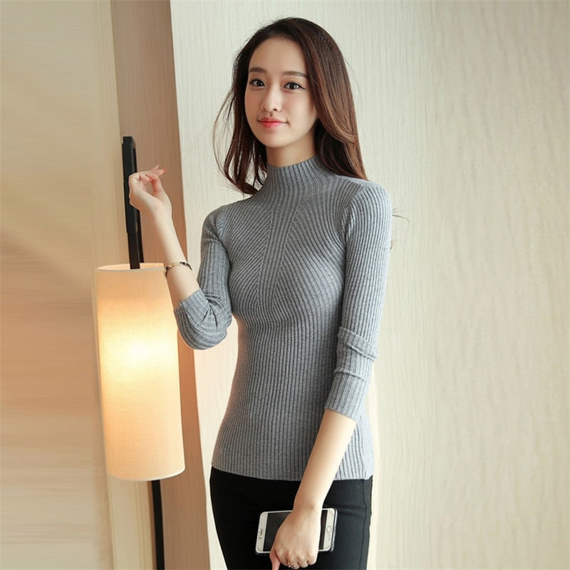 Women Long Sleeve turtle neck Knitted Jumper Top