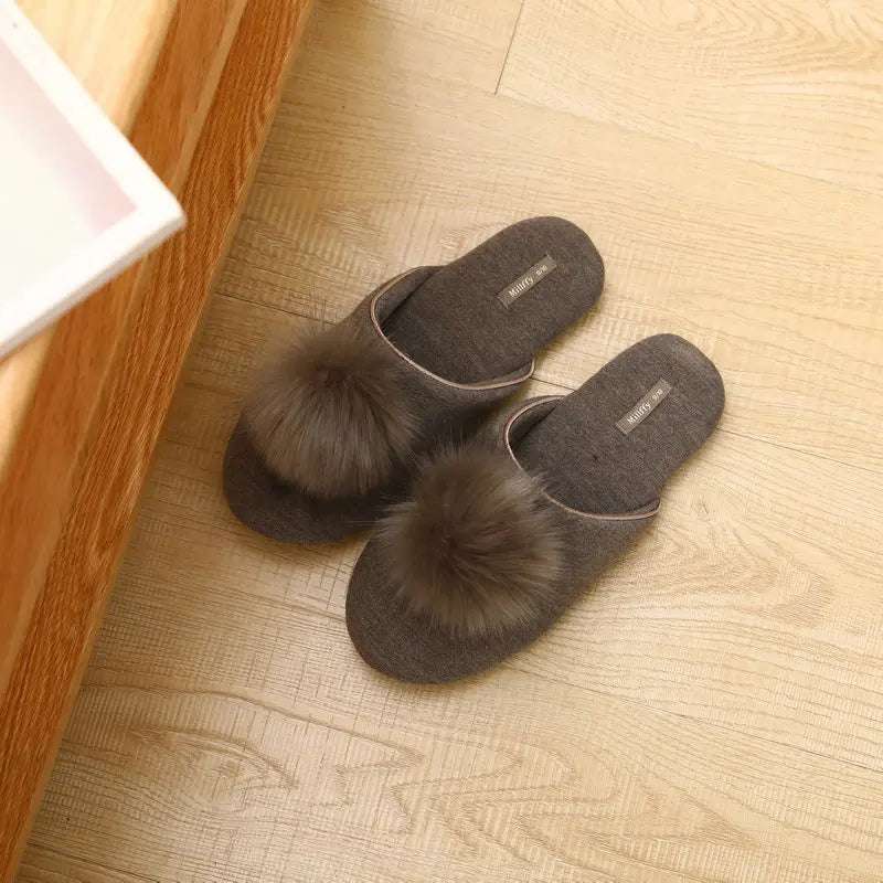 Plush Ball Warm Short Furry Women's Slippers