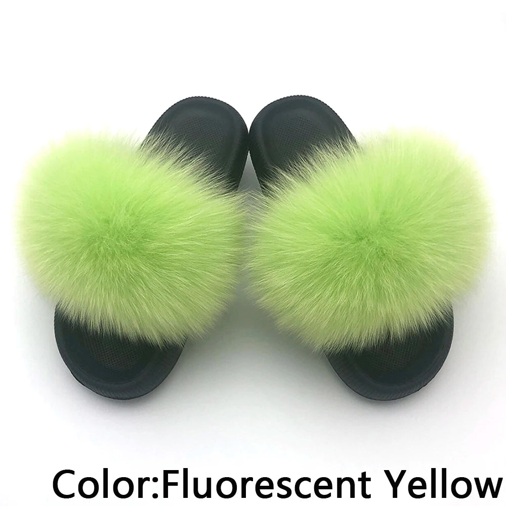 Fur Fluffy thick sole Slippers Fluorescent Yellow