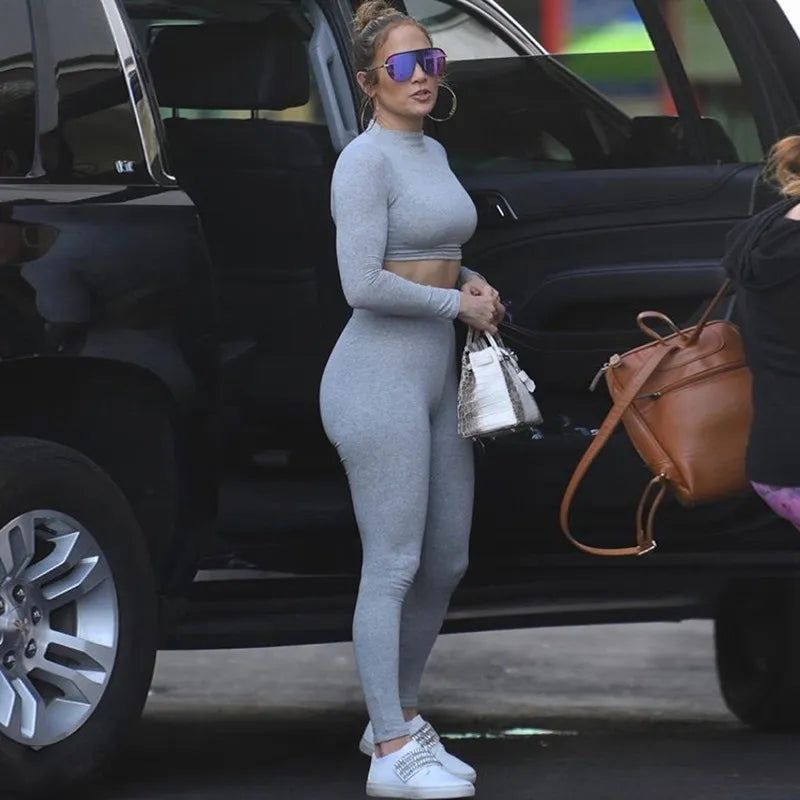 Women Sport Fitness Two Piece Set Flower Grey