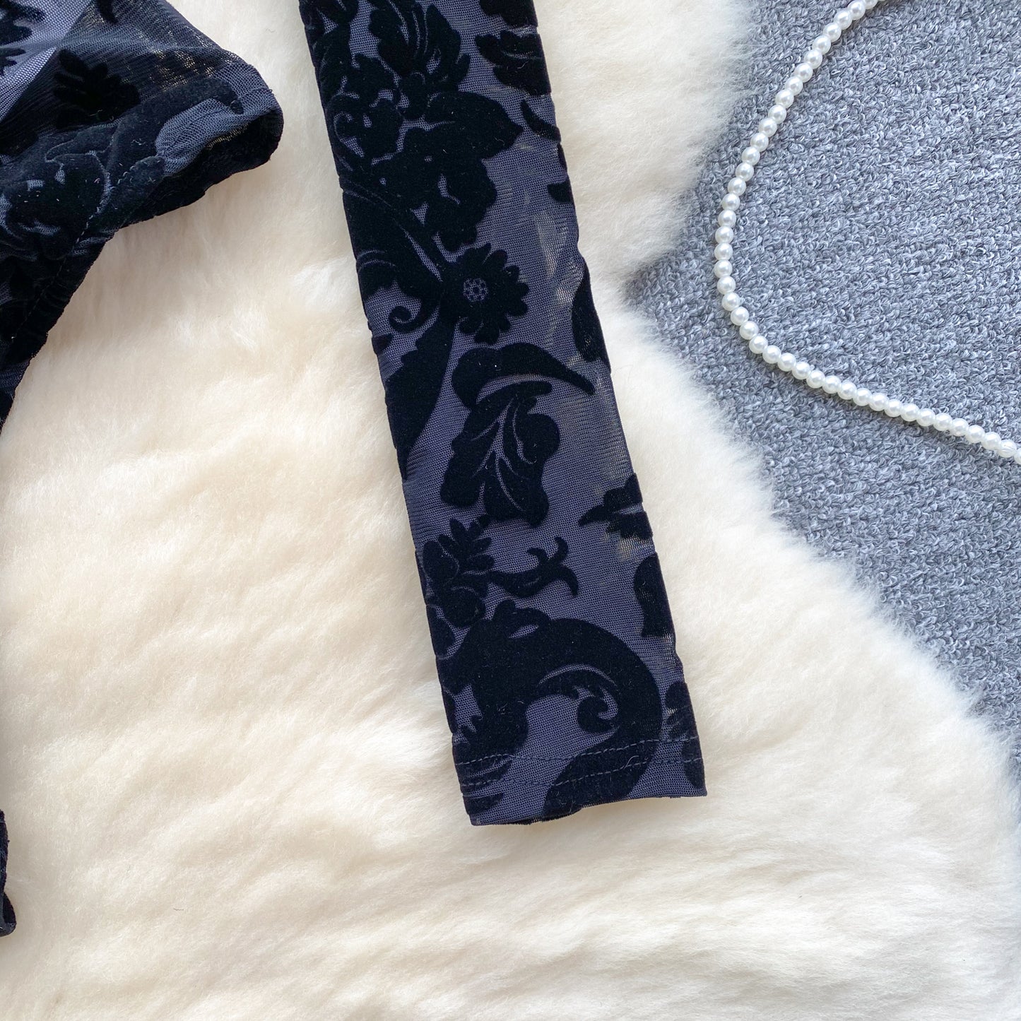 Sexy Lace Print Flock off Shoulder Long Sleeve body suit lingerie