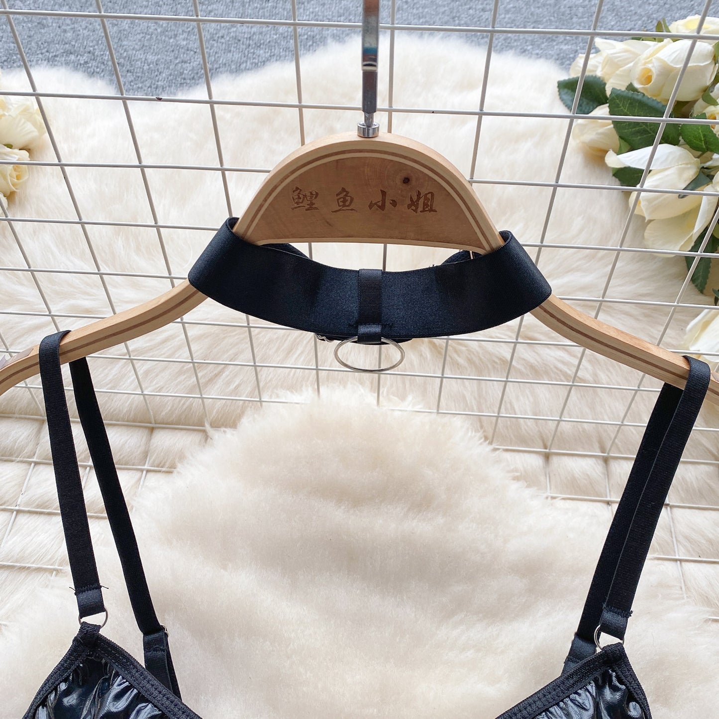 Lace-up PU Hollow One Piece Faux Leather body lingerie