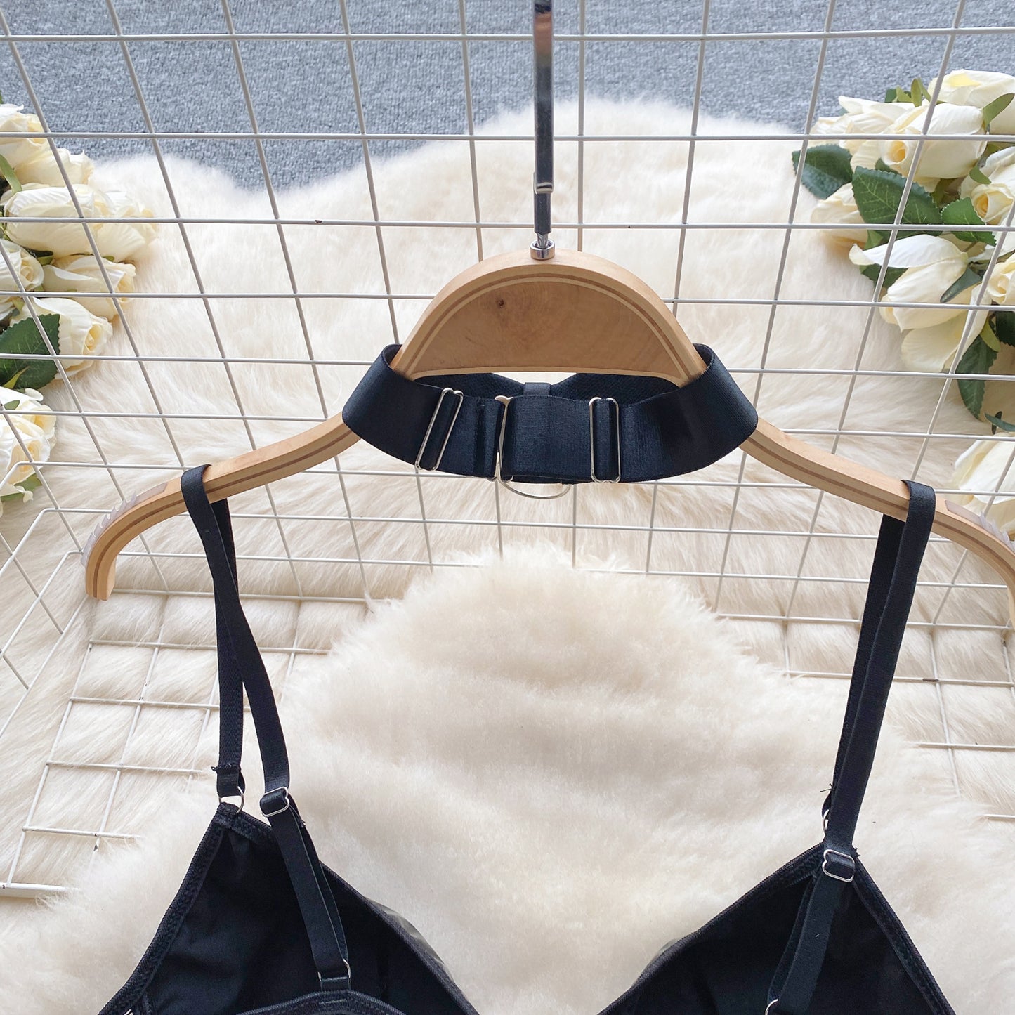 Lace-up PU Hollow One Piece Faux Leather body lingerie