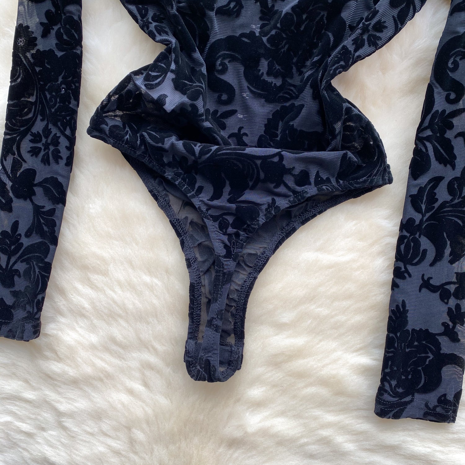 Sexy Lace Print Flock off Shoulder Long Sleeve body suit lingerie