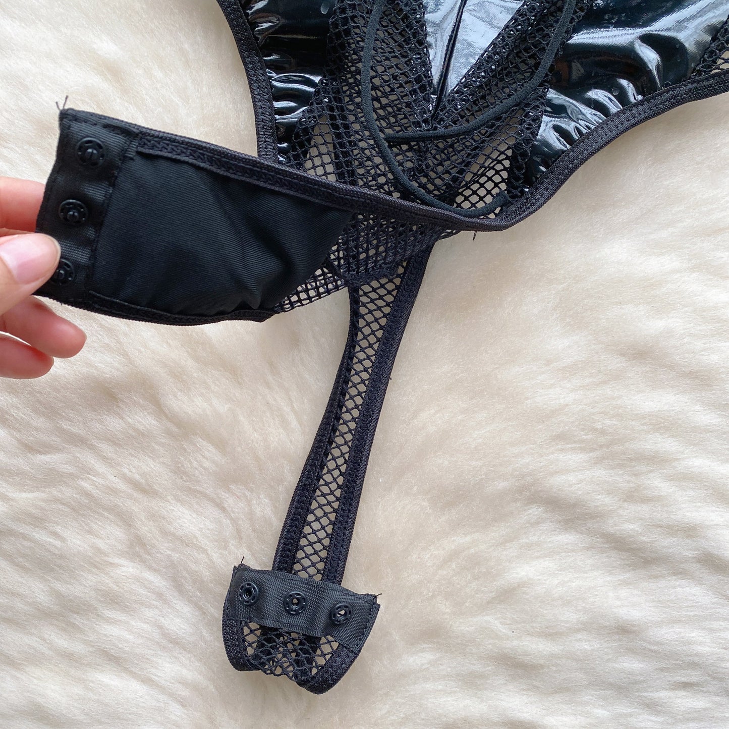 Lace-up PU Hollow One Piece Faux Leather body lingerie