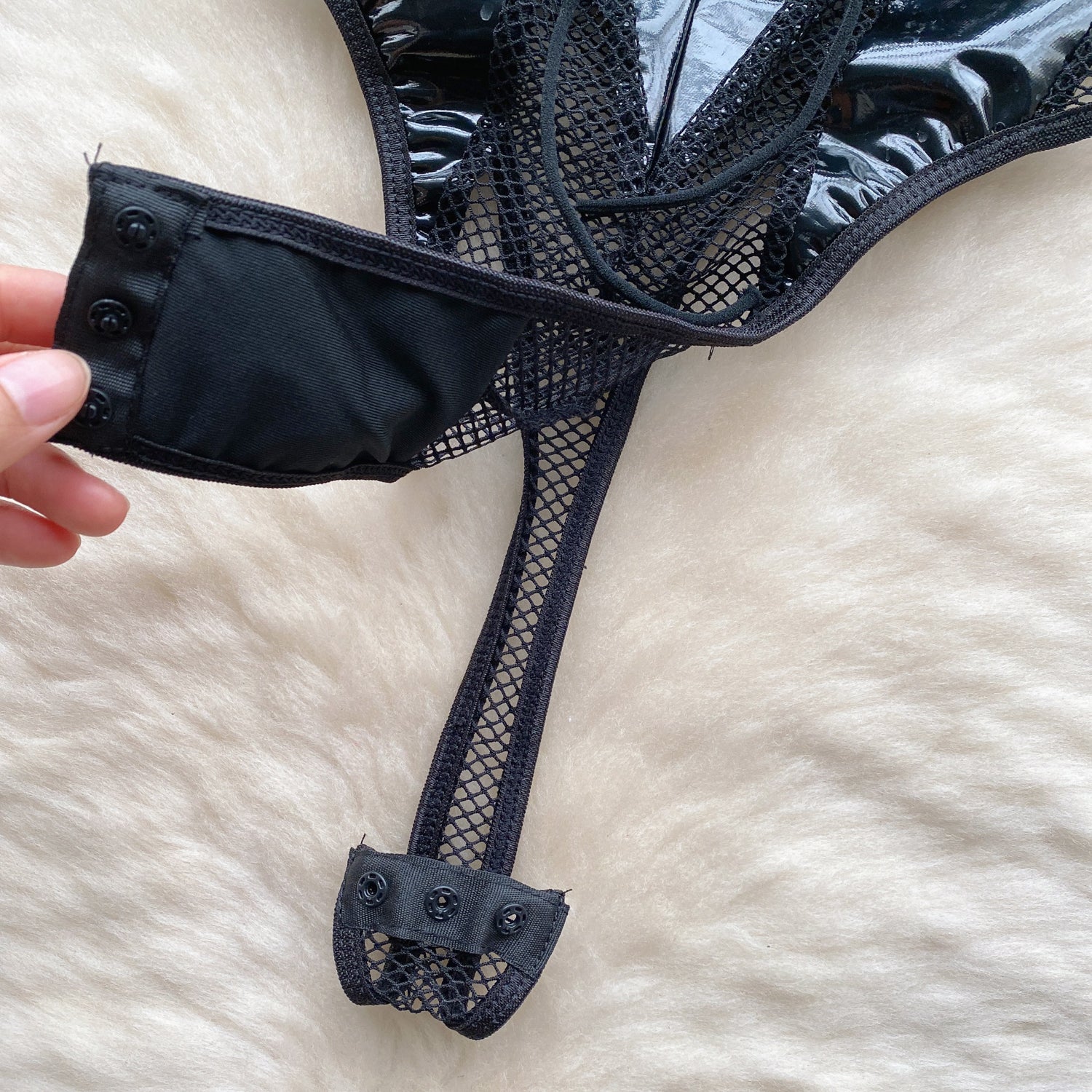 Lace-up PU Hollow One Piece Faux Leather body lingerie