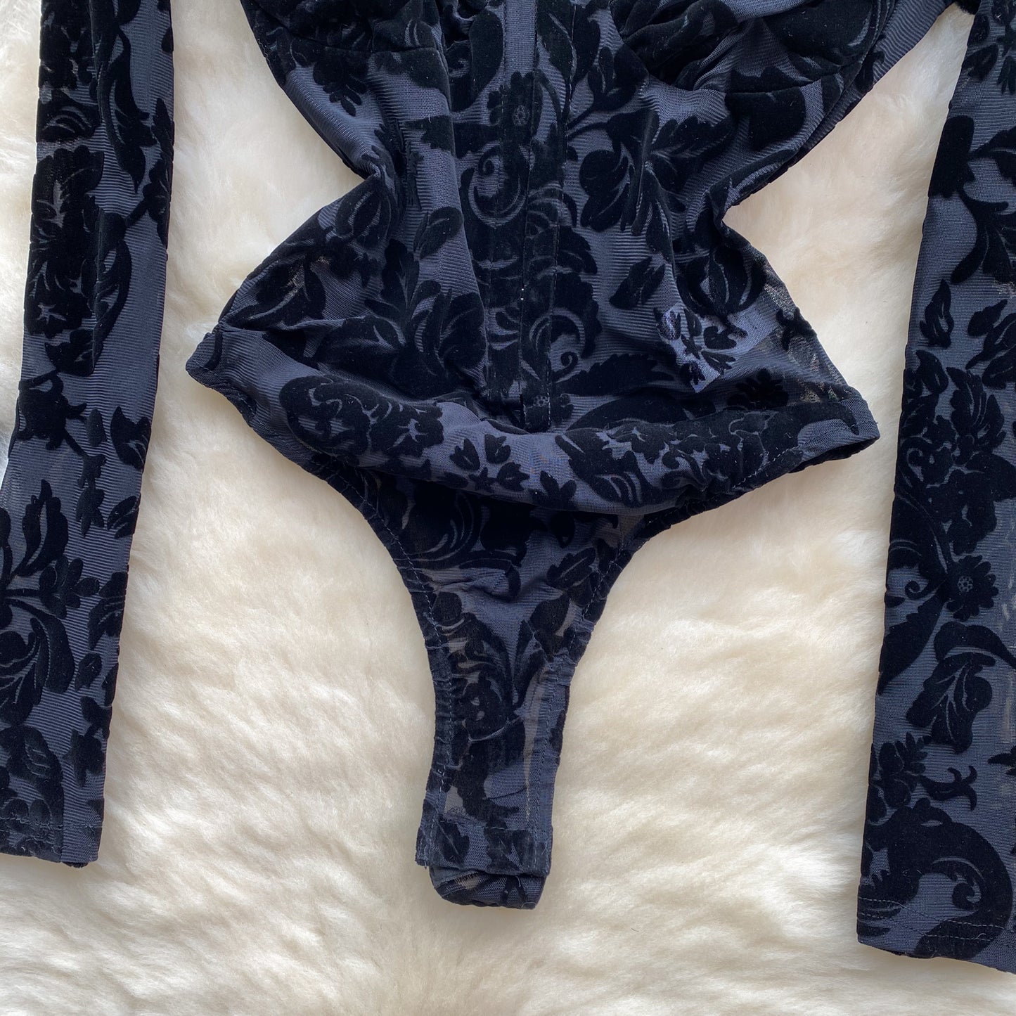 Sexy Lace Print Flock off Shoulder Long Sleeve body suit lingerie