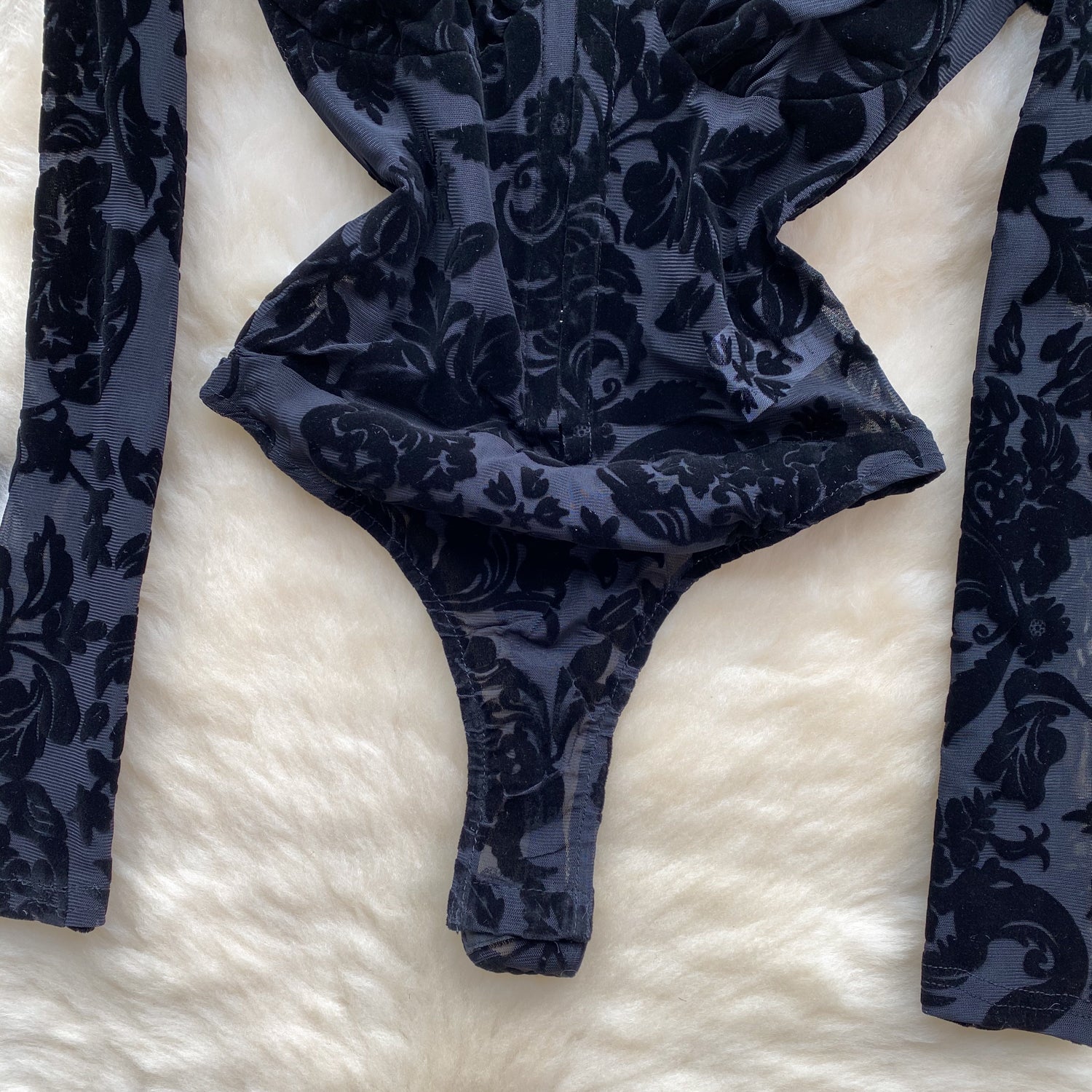 Sexy Lace Print Flock off Shoulder Long Sleeve body suit lingerie