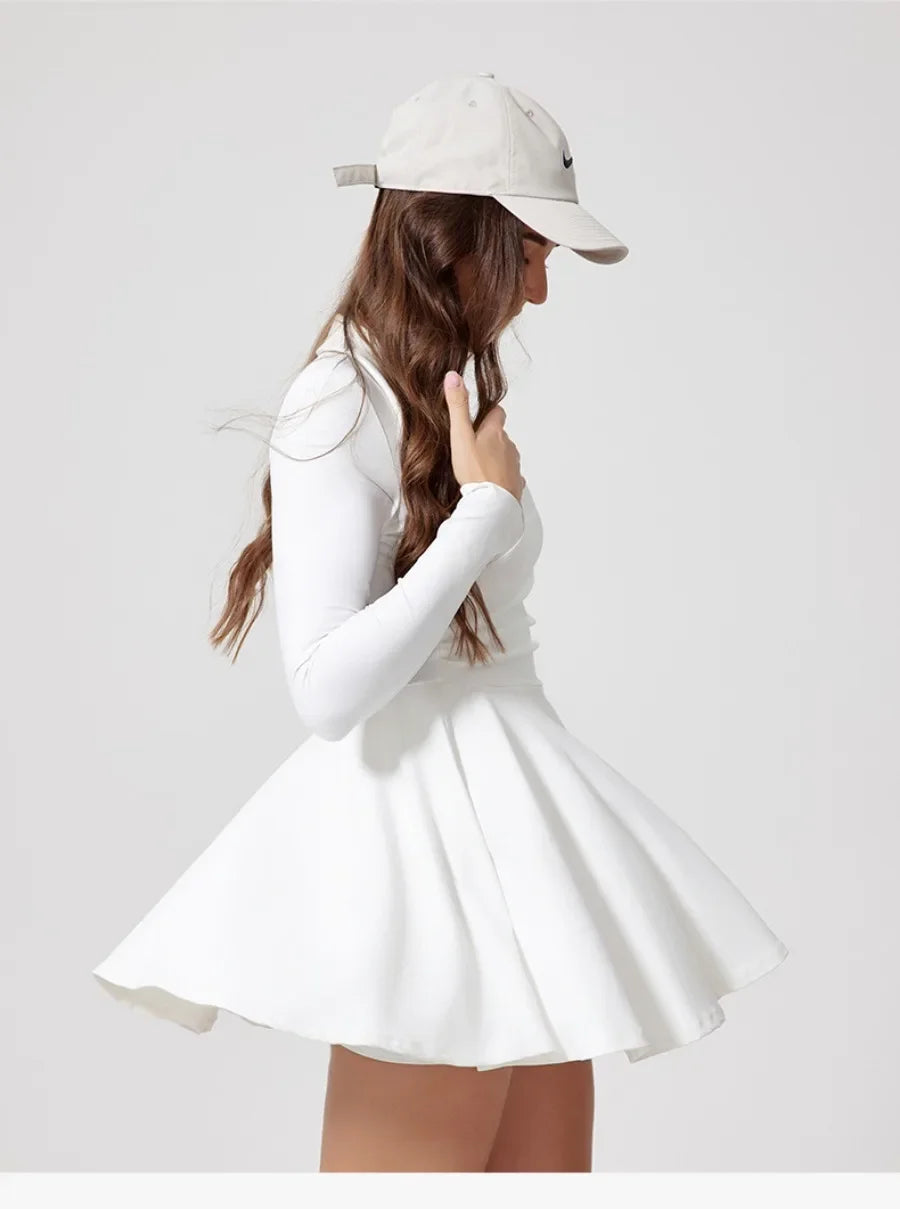 Tennis Sports Fitness Golf Badminton Long-Sleeved pleated dress