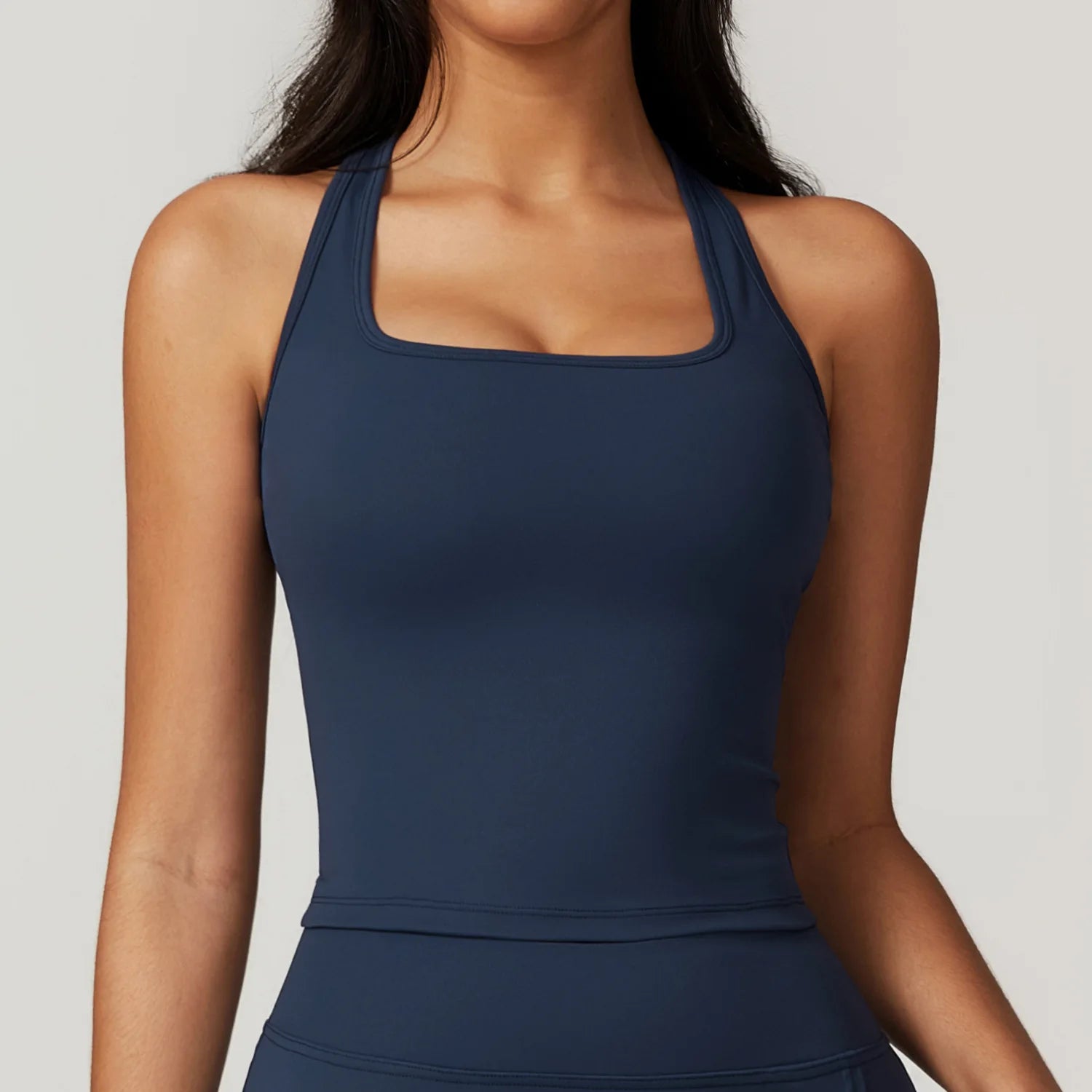 Halter neck Sports Bra Top Emblem Blue