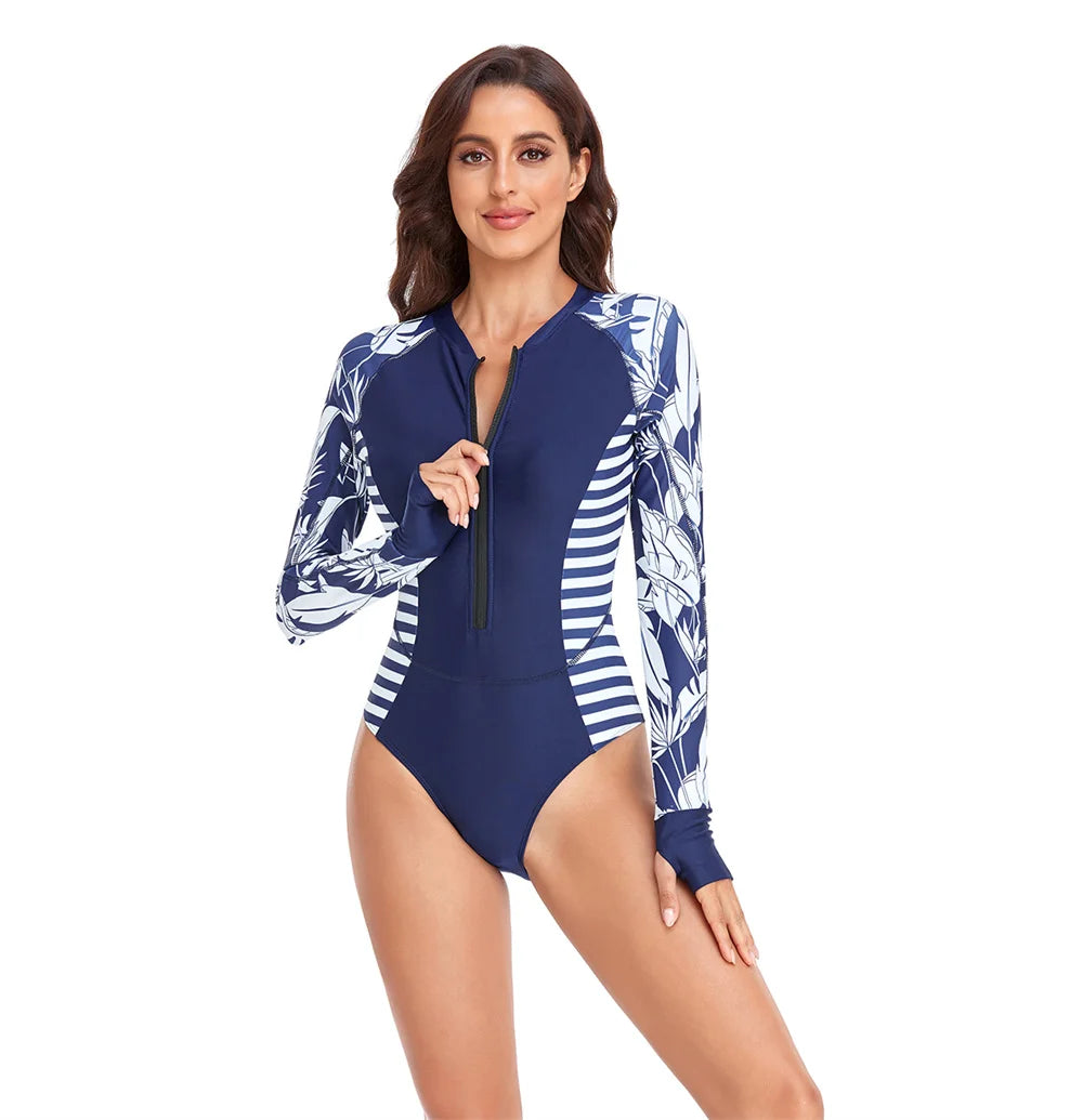 Women Print Tatchwork One Piece Swimsuit HWZ0044 1