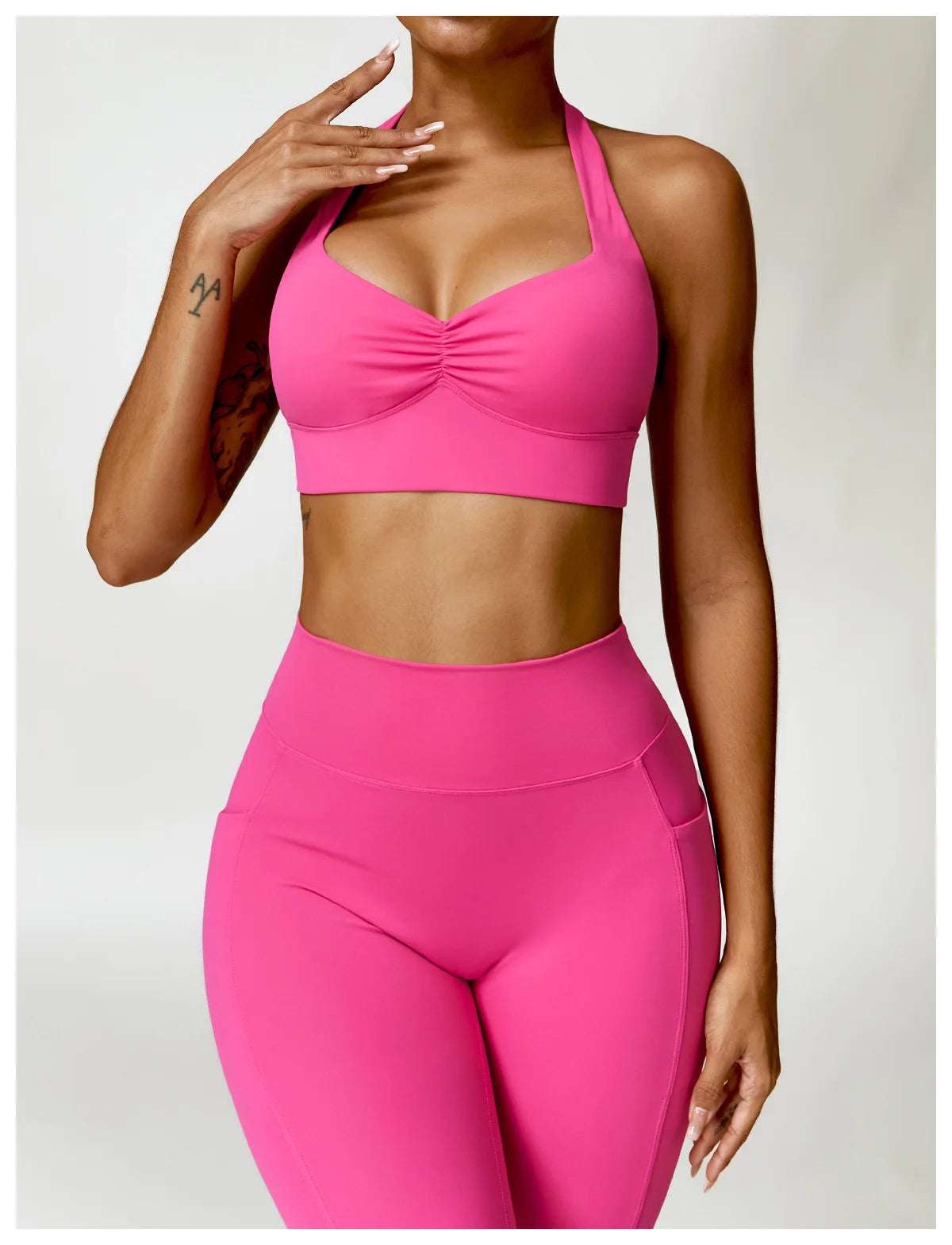 Halter neck push up ruched Sports Bra