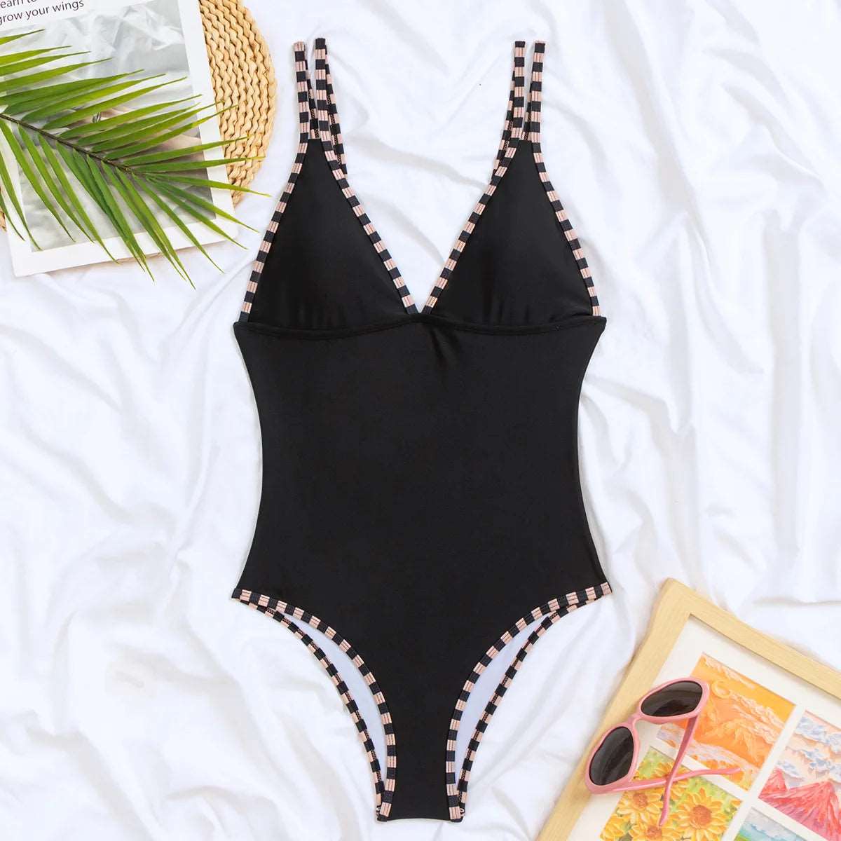 Plunge Neck One Piece Swimsuit