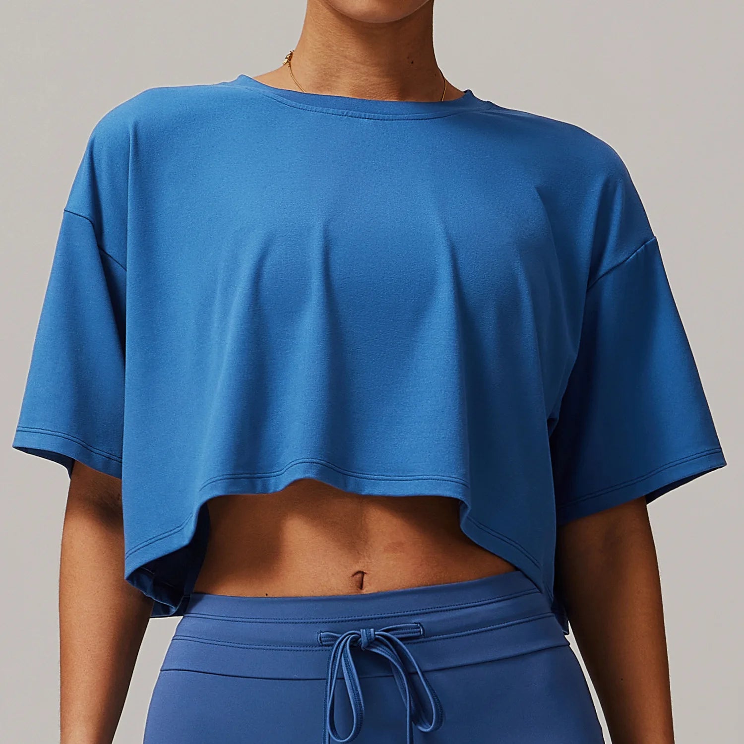 Loose Fitness gym crop Top Night sky blue