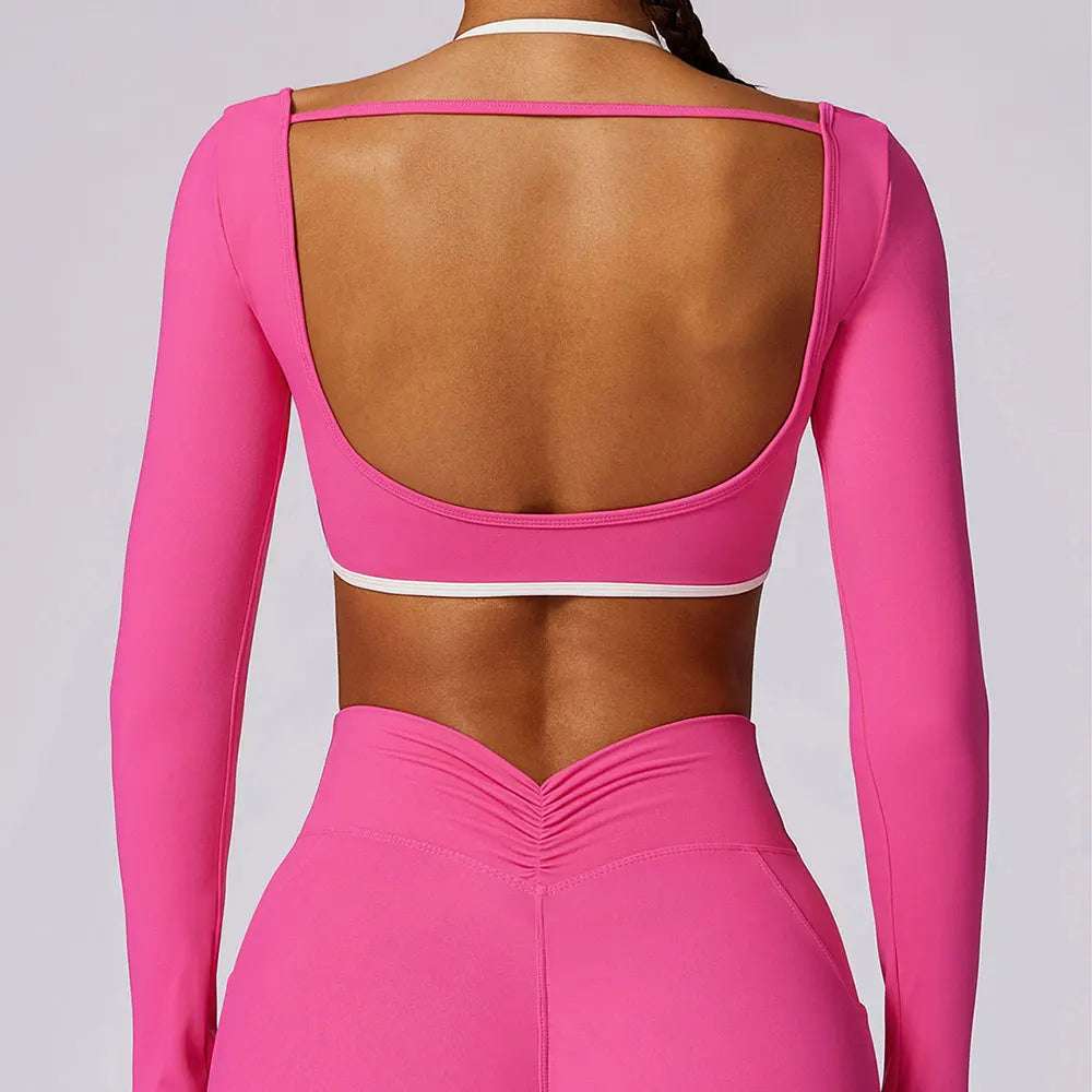 Long Sleeve open back Yoga Workout Fitness Top