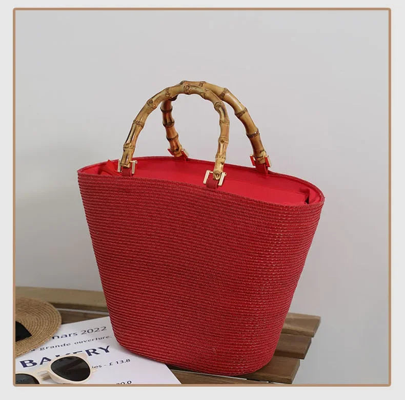 Large Capacity French Style Straw Woven Tote Bag