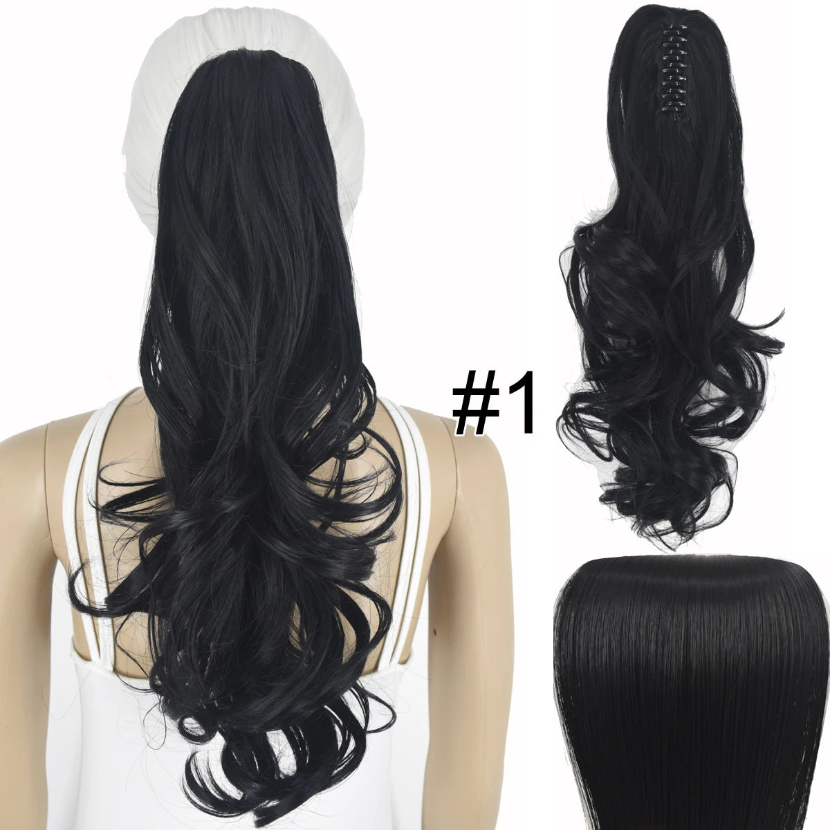 Synthetic Hair Heat Resistant 140gr Wavy Claw Clip in Ponytail hair extensions 1 Wavy 18inches